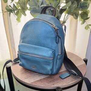 Coach Mini Leather Backpack Blue Shine Pebbled Leather Y2K Metallic